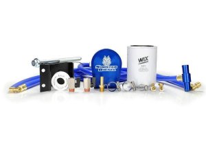 Dodge 3500 Coolant Filtration System - Sinister Diesel - CNC Machined Billet Aluminum Filter Block, Wix Filter - Blue - `03-`07